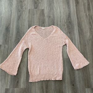 Mystree Pink Knit V-Neck Sweater Bell Sleeves Women’s Medium